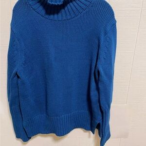 White+Warren core spun cotton high rib  Turtleneck Sweater 20492 gem blue